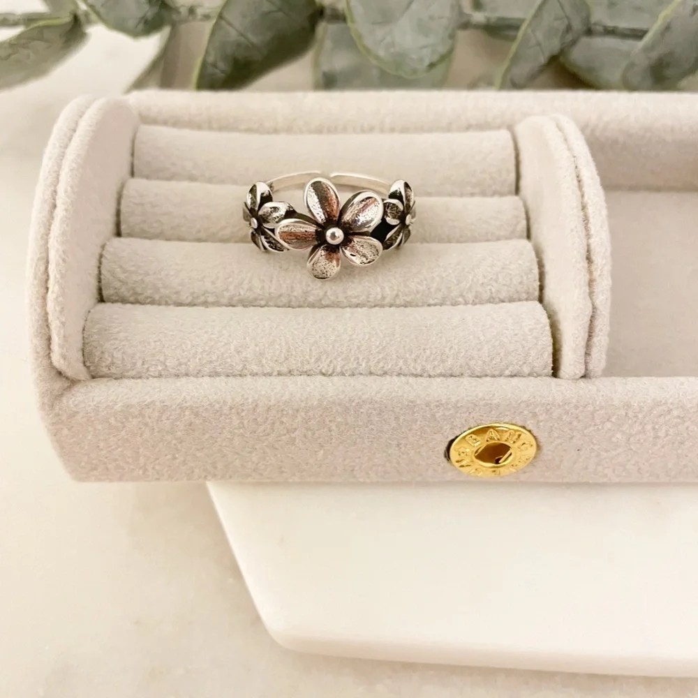 925 Sterling Silver Vintage Flower Ring Dainty Minimalist Ring